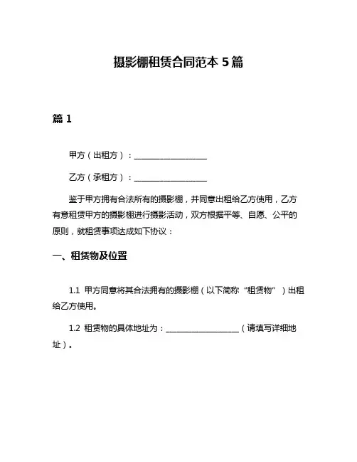 摄影棚租赁合同范本5篇