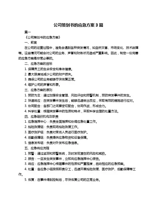 公司策划书的应急方案3篇