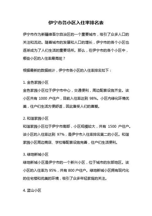 伊宁市各小区入住率排名表