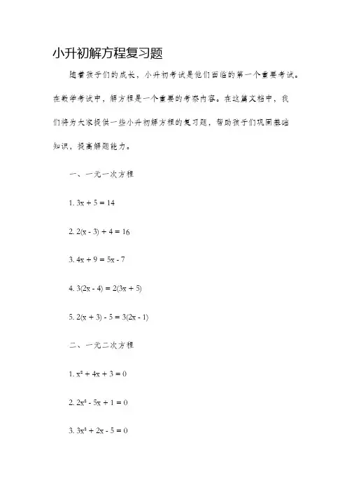 小升初解方程复习题