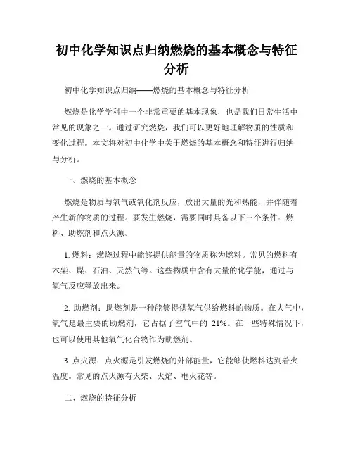 初中化学知识点归纳燃烧的基本概念与特征分析