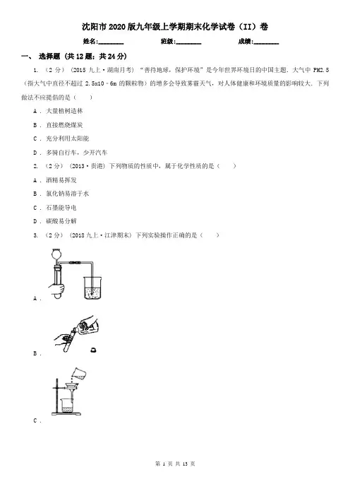 沈阳市2020版九年级上学期期末化学试卷(II)卷