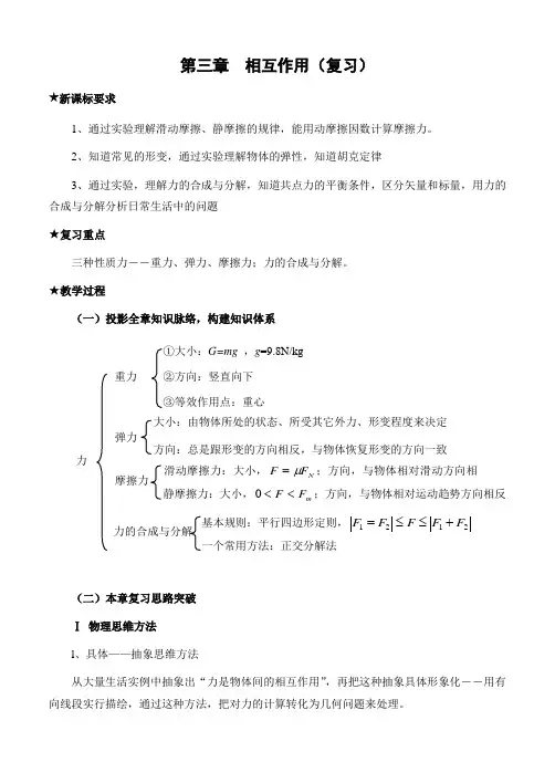 新课标人教版高一物理必修1教案第三章相互作用复习教案