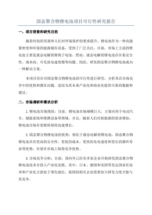 固态聚合物锂电池项目可行性研究报告