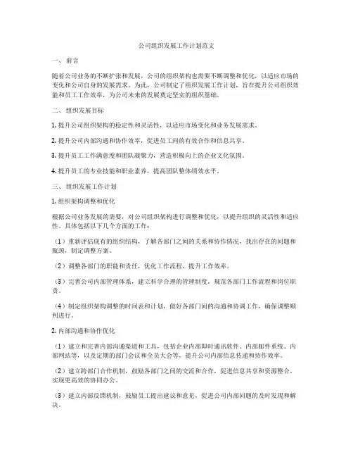 公司组织发展工作计划范文