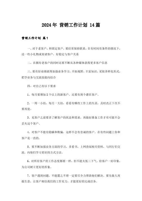 2024年 营销工作计划 14篇
