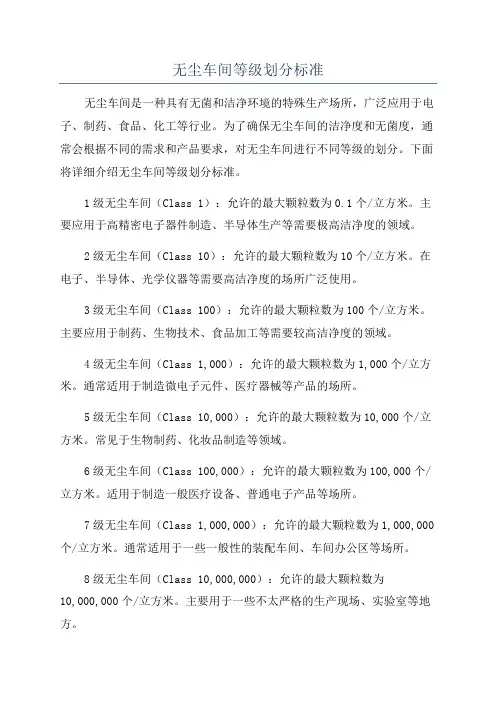 无尘车间等级划分标准