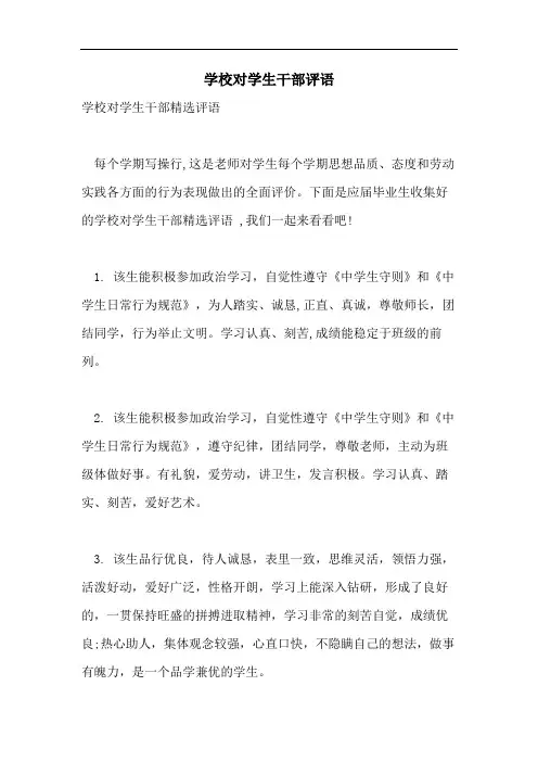 学校对学生干部评语