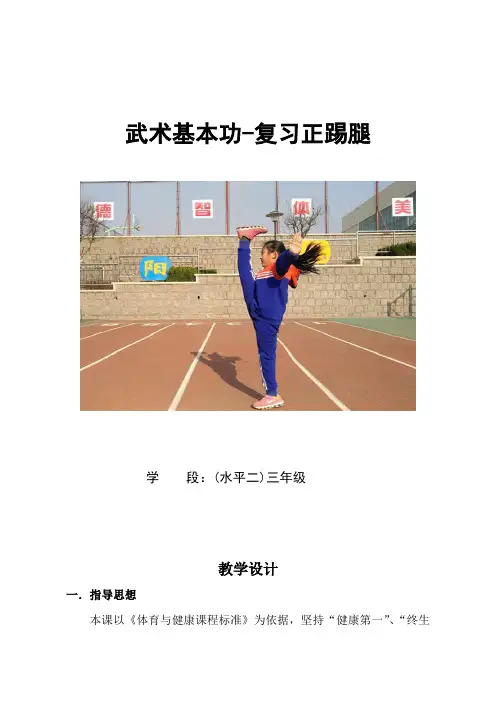 新人教版三至四年级体育下册《体育运动技能 武术  一、武术基本功、基本动作  1.正踢腿》公开课教案_30