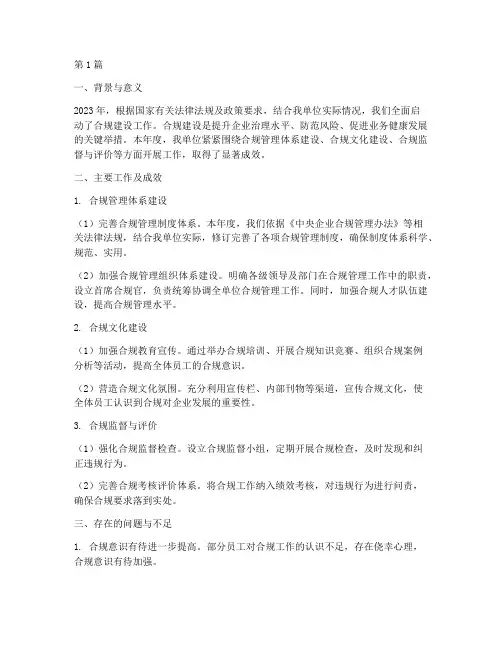 合规建设工作年度总结(3篇)