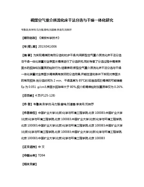 褐煤空气重介质流化床干法分选与干燥一体化研究