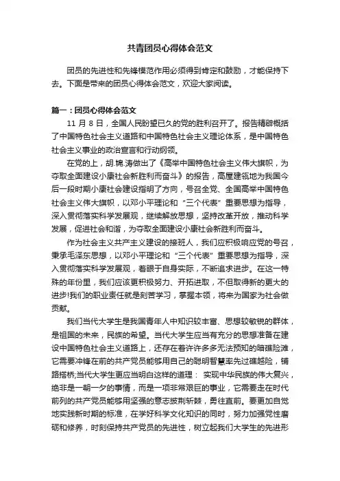 共青团员心得体会范文