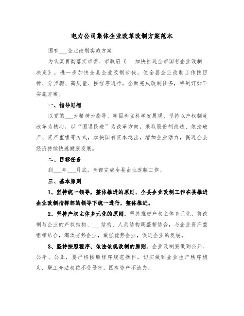 电力公司集体企业改革改制方案范本(3篇)