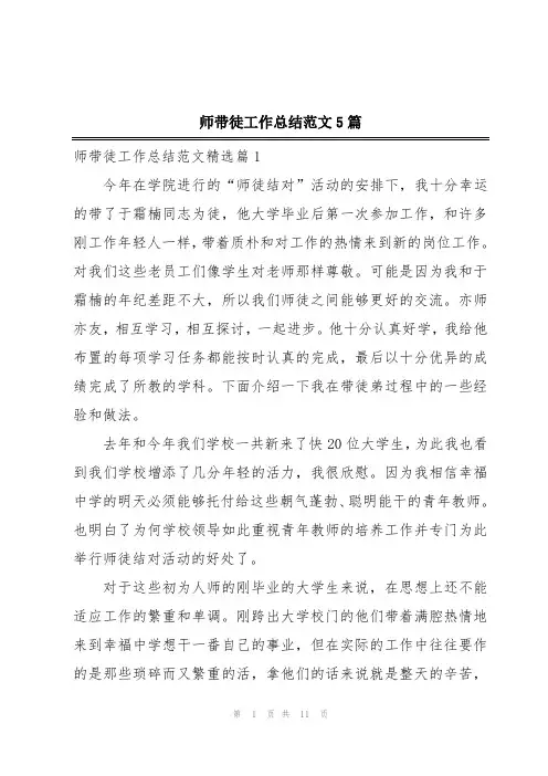 师带徒工作总结范文5篇