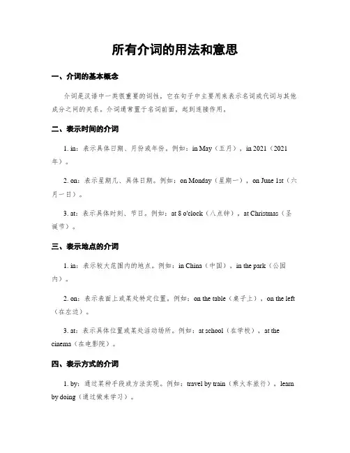 所有介词的用法和意思