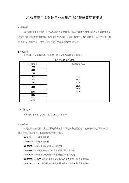 2023年电工圆铝杆产品质量监督抽查实施细则