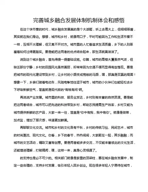 完善城乡融合发展体制机制体会和感悟
