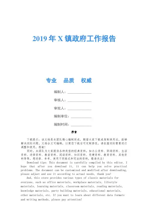 2019年X镇政府工作报告