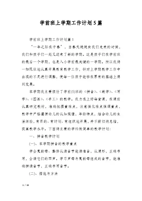 学前班上学期工作计划5篇