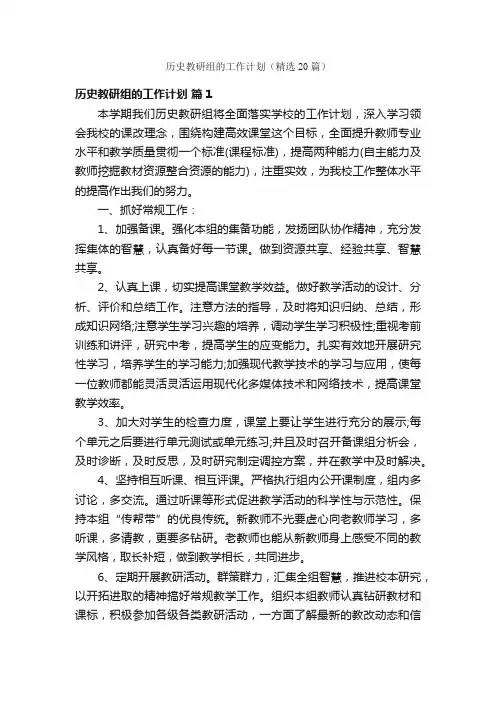 历史教研组的工作计划（精选20篇）