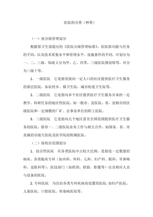 医院的分类(种类)