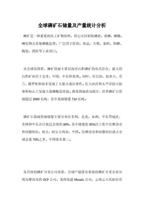 全球磷矿石储量及产量统计分析