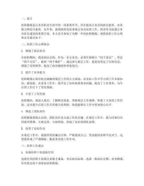 挂职工作心得体会及建议