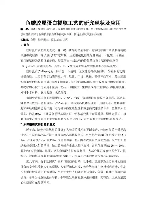 鱼鳞胶原蛋白提取工艺的研究现状及应用