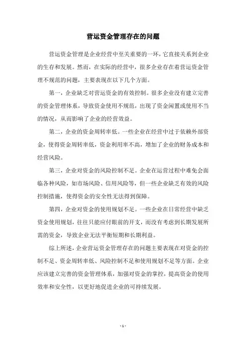 营运资金管理存在的问题