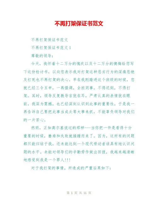 不再打架保证书范文
