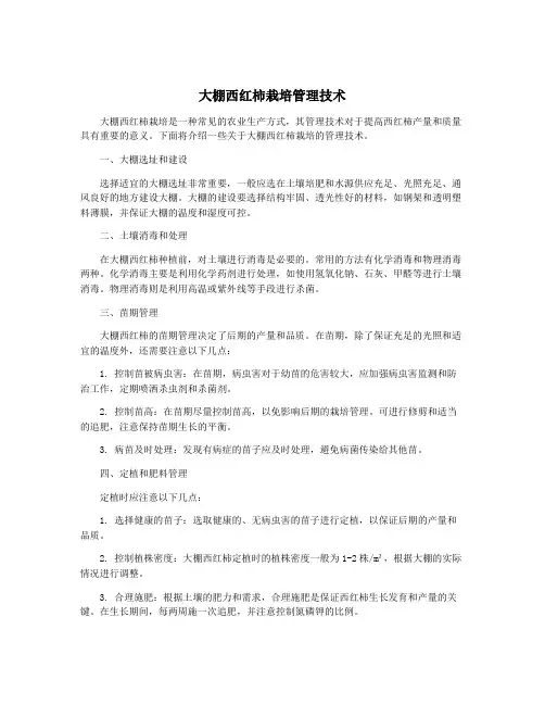 大棚西红柿栽培管理技术