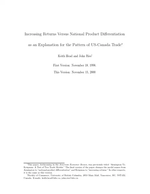 Increasing returns versus national product differentiation as an explanation for the patter