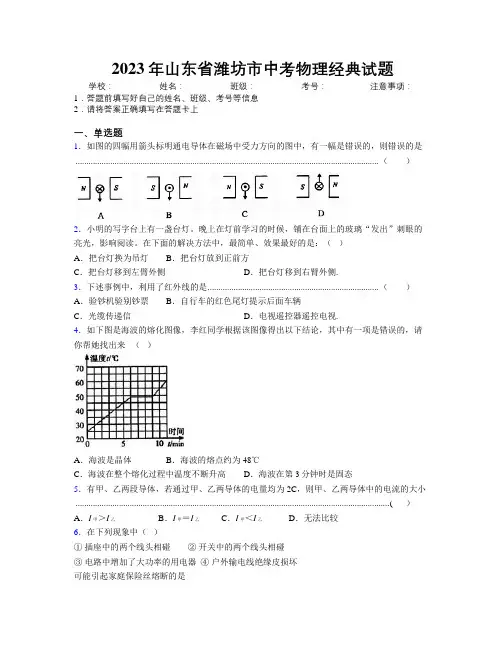 2023年山东省潍坊市中考物理经典试题及解析