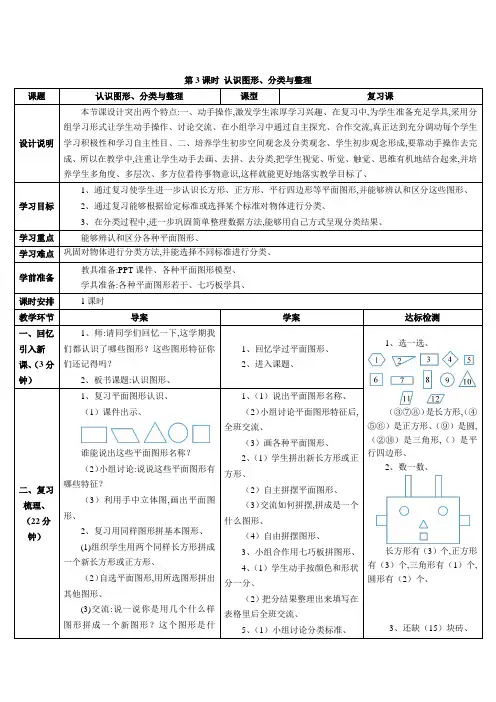 人教版一年级数学下册 认识图形、分类与整理(导学案)