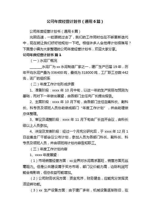 公司年度经营计划书（通用6篇）