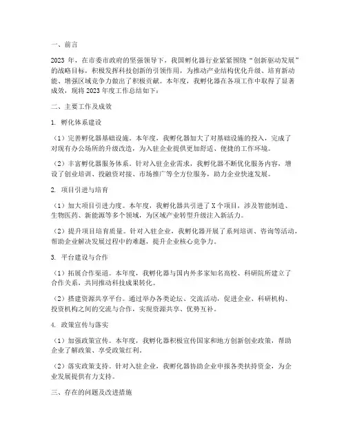 孵化器年度总结范文