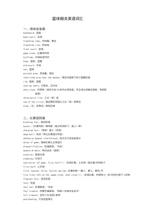 篮球相关英语词汇