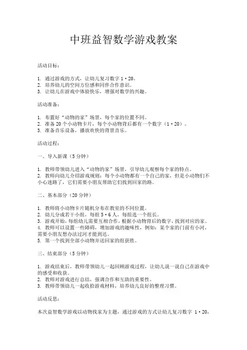中班益智数学游戏教案