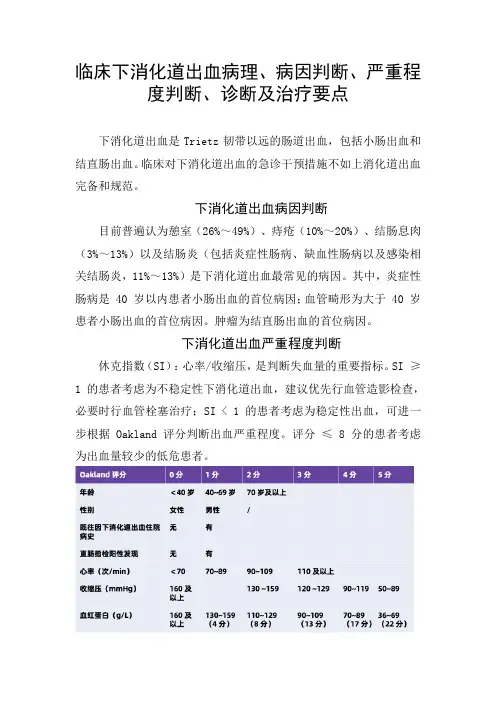 临床下消化道出血病理、病因判断、严重程度判断、诊断及治疗要点