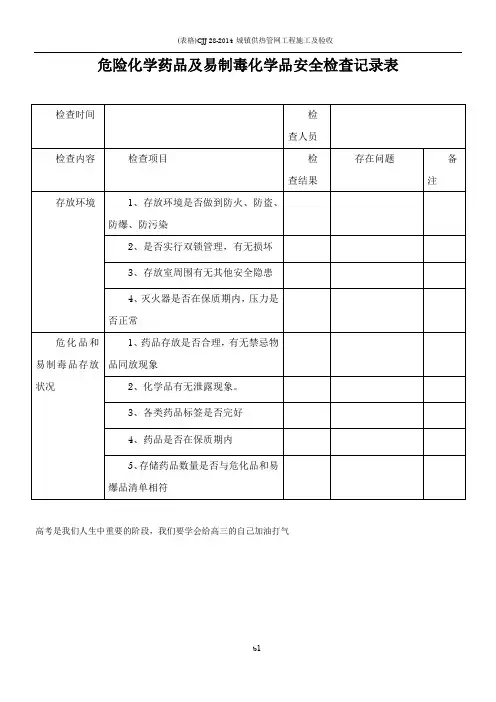 危险化学药品及易制毒化学品安全检查记录表