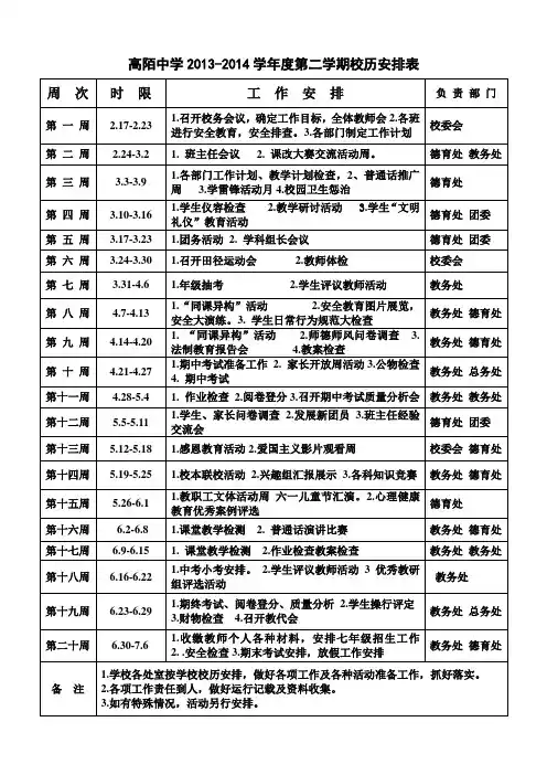 2013-2014下学期校历