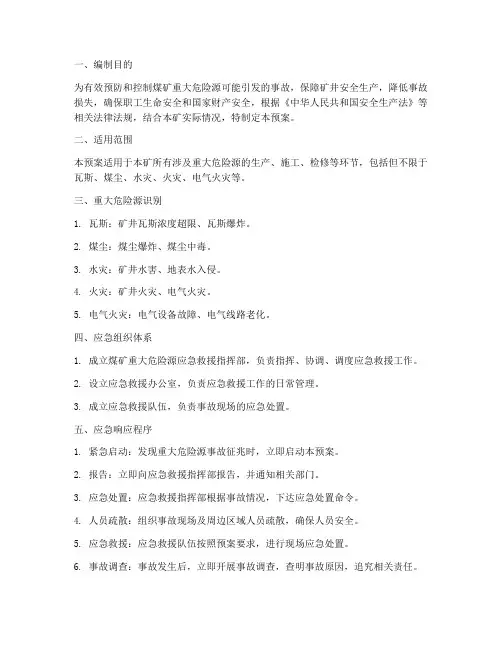 煤矿重大危险源应急预案