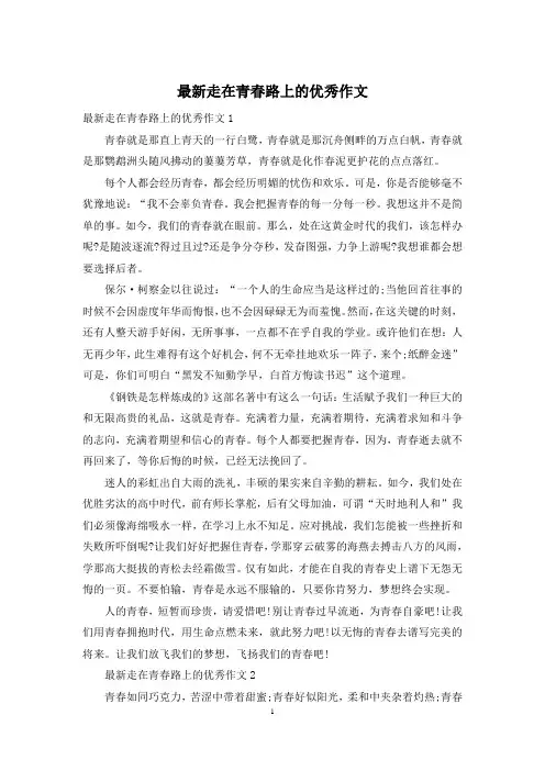 最新走在青春路上的优秀作文