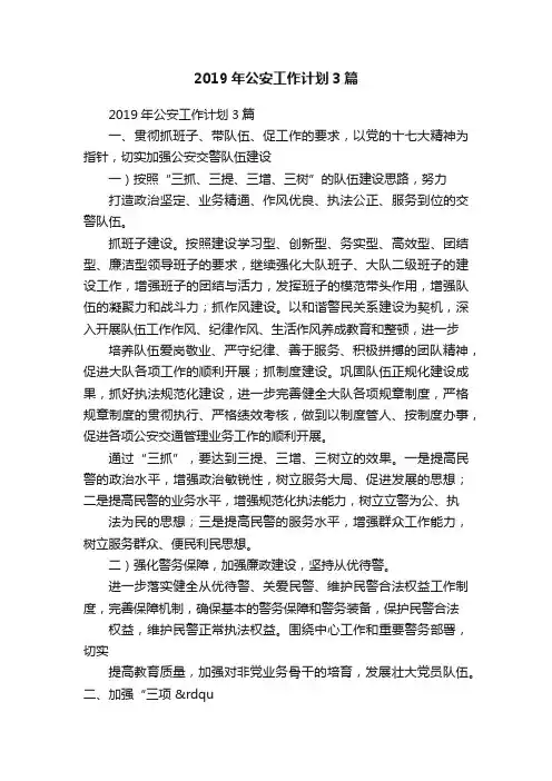 2019年公安工作计划3篇