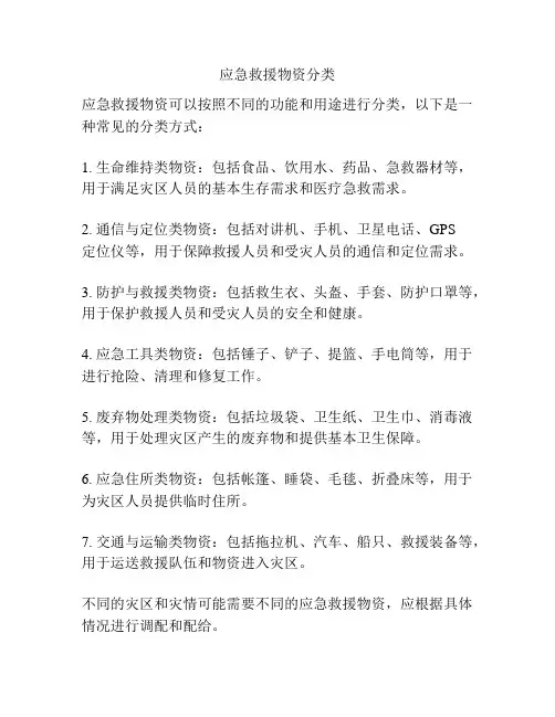 应急救援物资分类