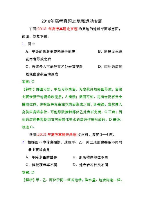 2018年高考真题之地壳运动专题