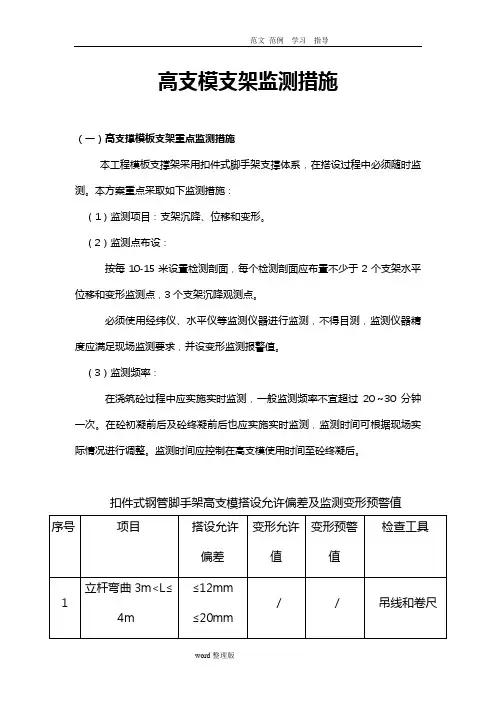 高支模支架监测措施方案