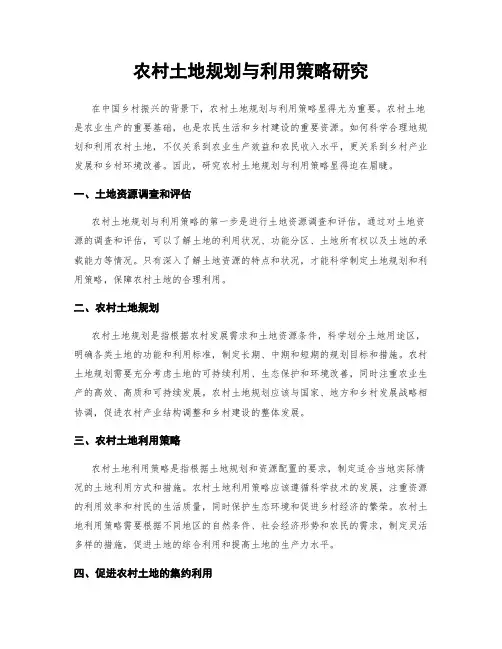 农村土地规划与利用策略研究