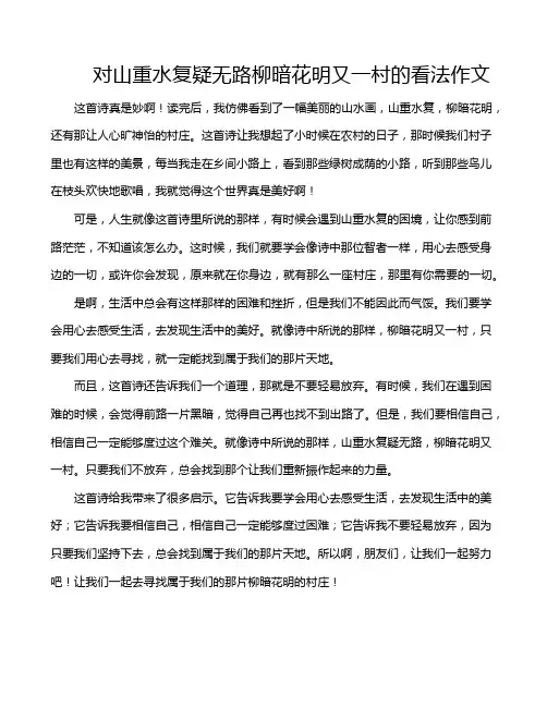 对山重水复疑无路柳暗花明又一村的看法作文