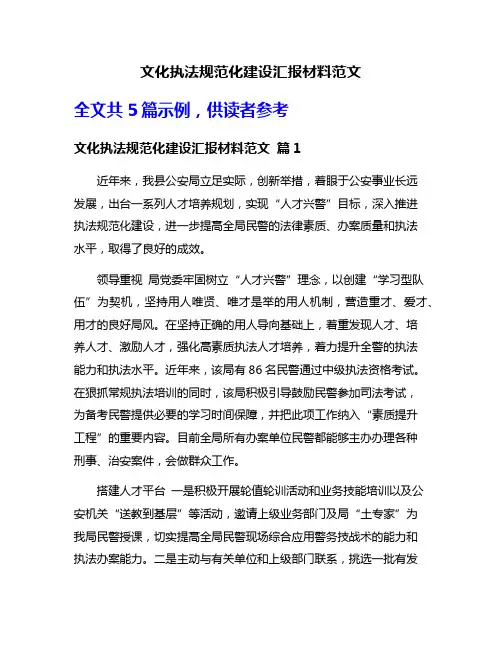 文化执法规范化建设汇报材料范文